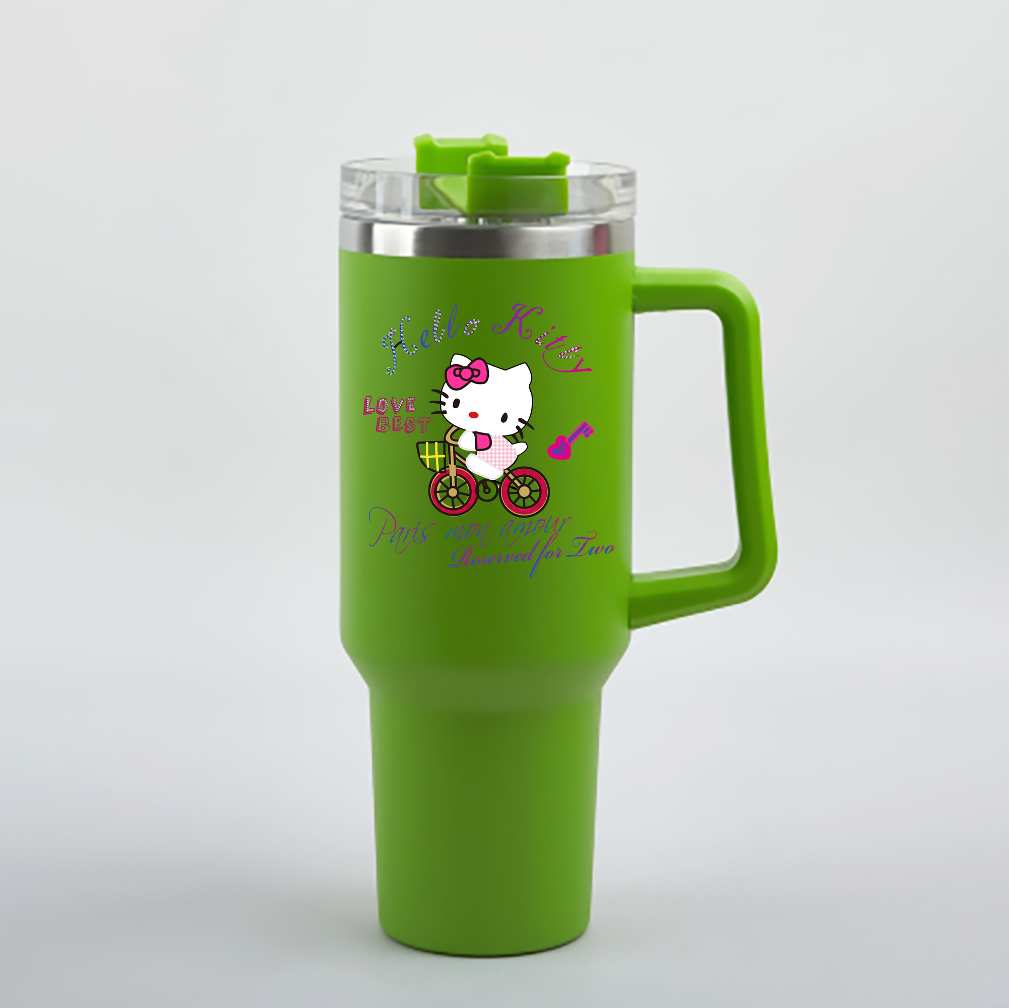 （画像用） Hello Kitty ハローキティ 1200mL車用タンブラー - クリスタルステッカー（プラスチックストロー付き）